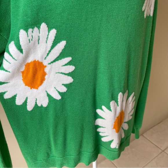 Laurie Felt Cashmere Blend Daisy Print Sweater Green long sleeve size M - Picture 4 of 10